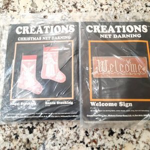 Creations Net Darning Kits Christmas Angel Stocking #944 & Welcome Sign #962